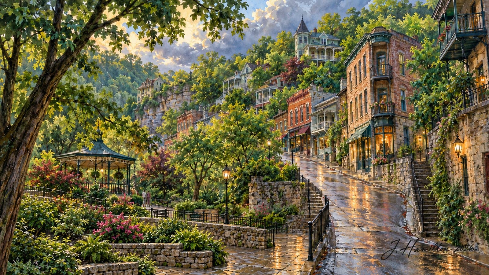 Painted city portrait of Eureka Springs