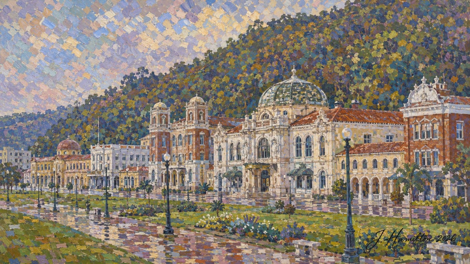 Painted city portrait of Hot Springs
