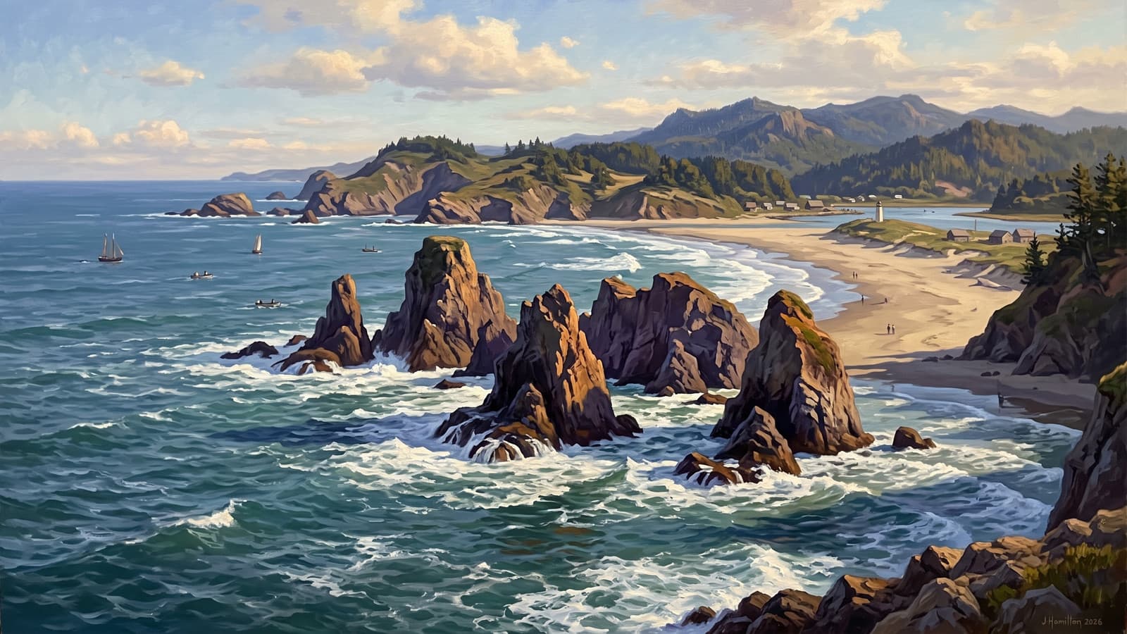 Painted city portrait of Bandon