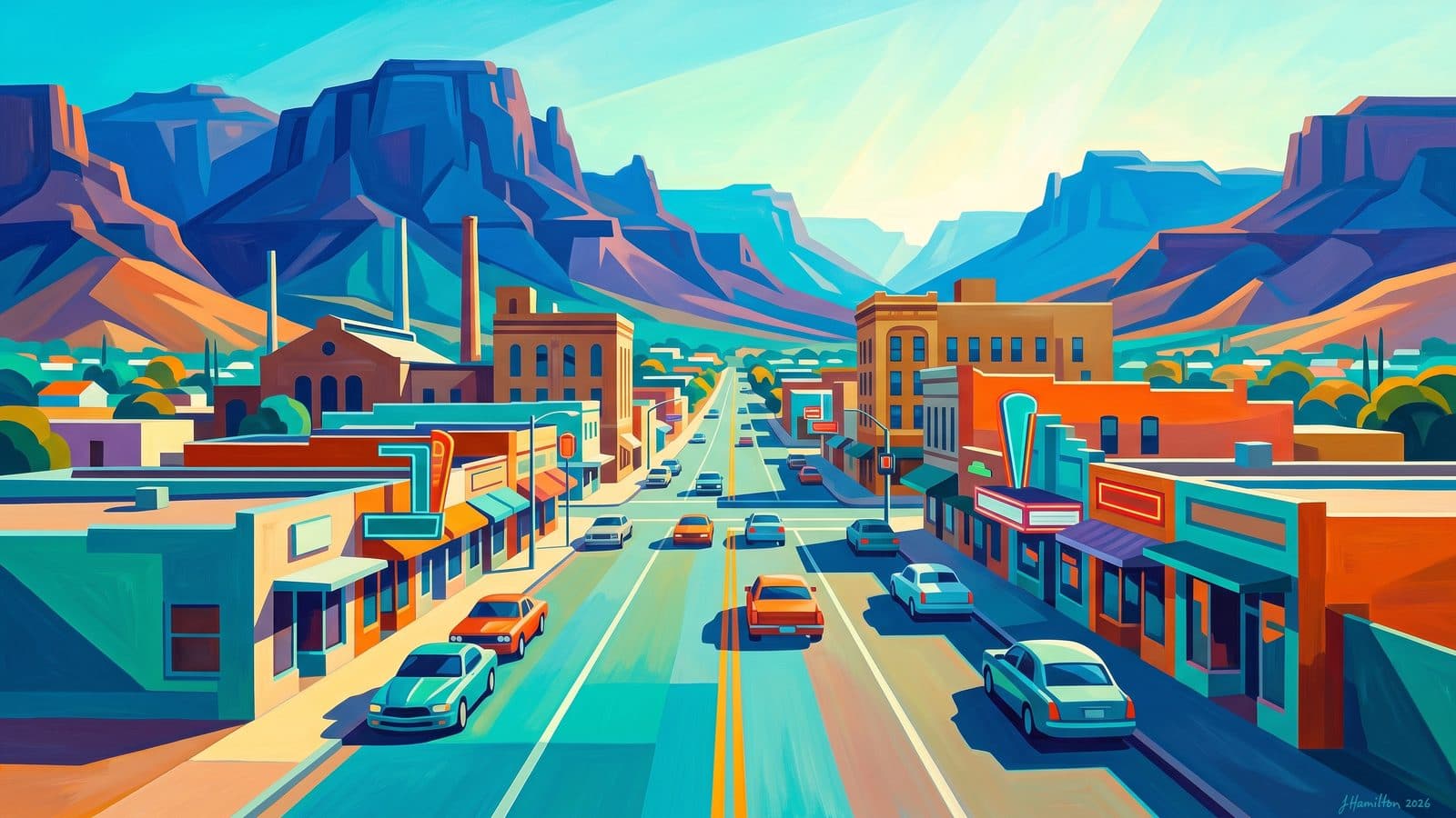 Painted city portrait of Kingman
