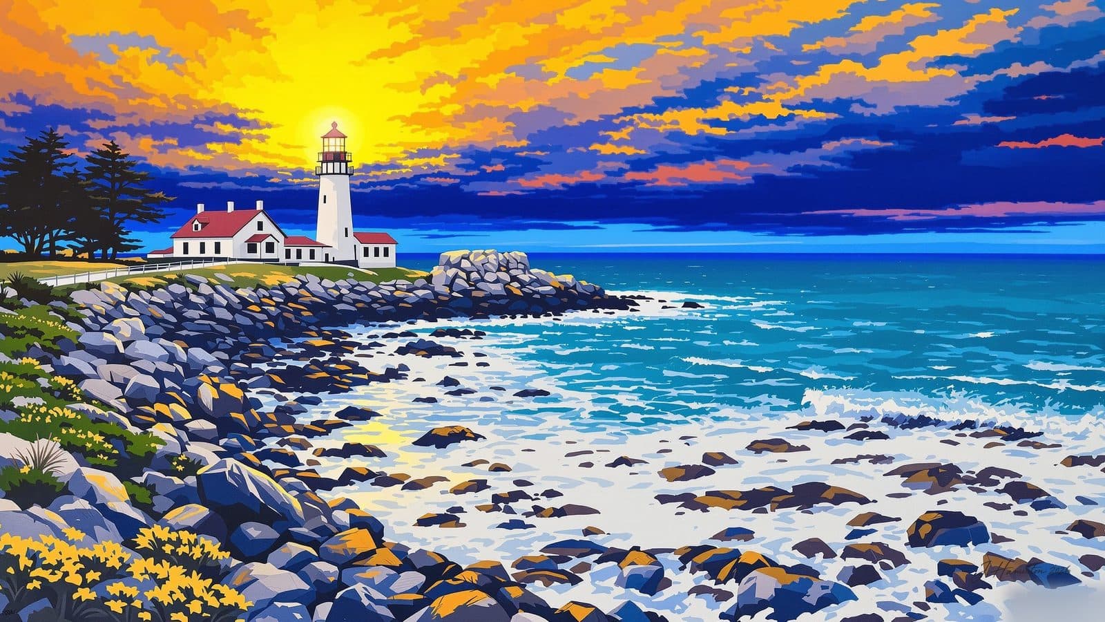 Painted city portrait of Crescent City
