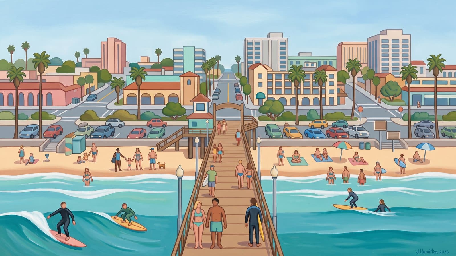 Painted city portrait of Oceanside