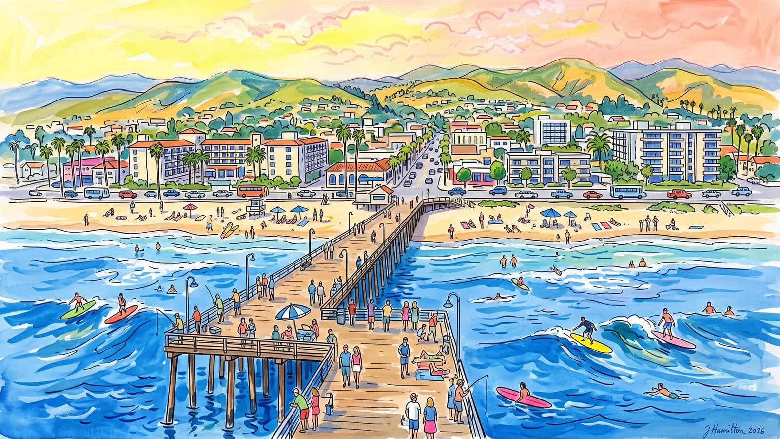 Painted city portrait of Ventura