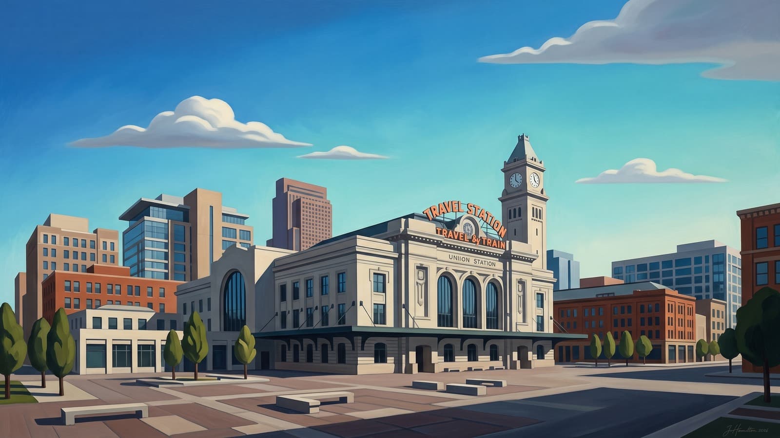 Painted city portrait of Denver