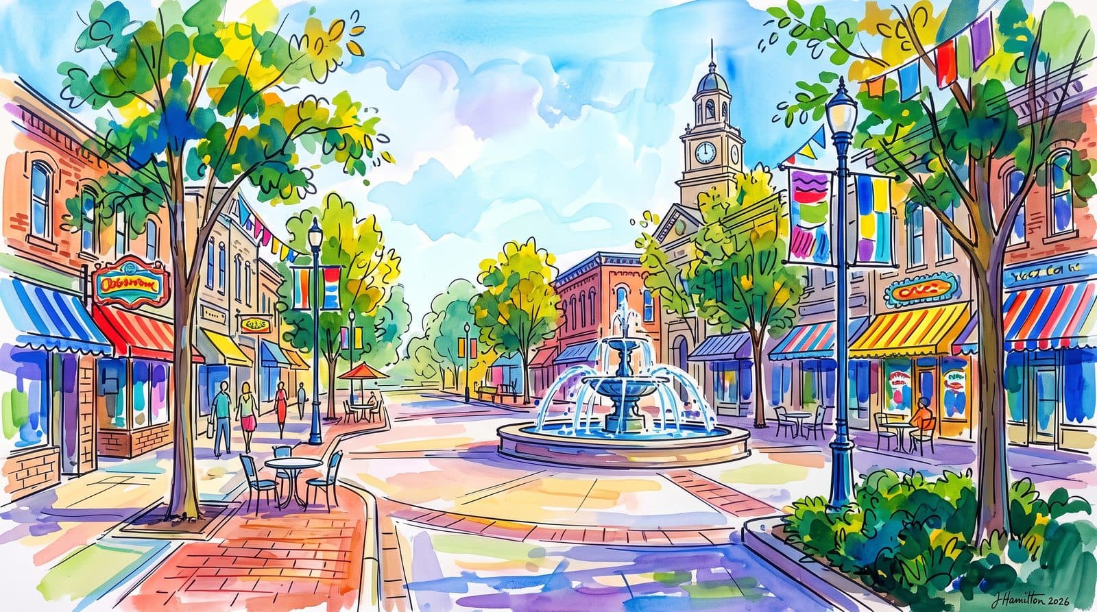 Painted city portrait of Fort Collins