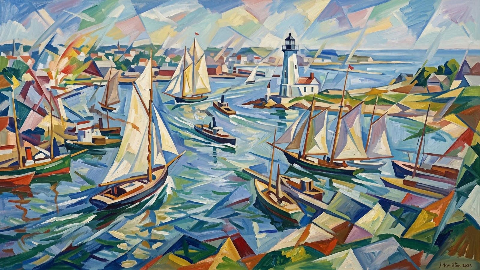 Painted city portrait of New London