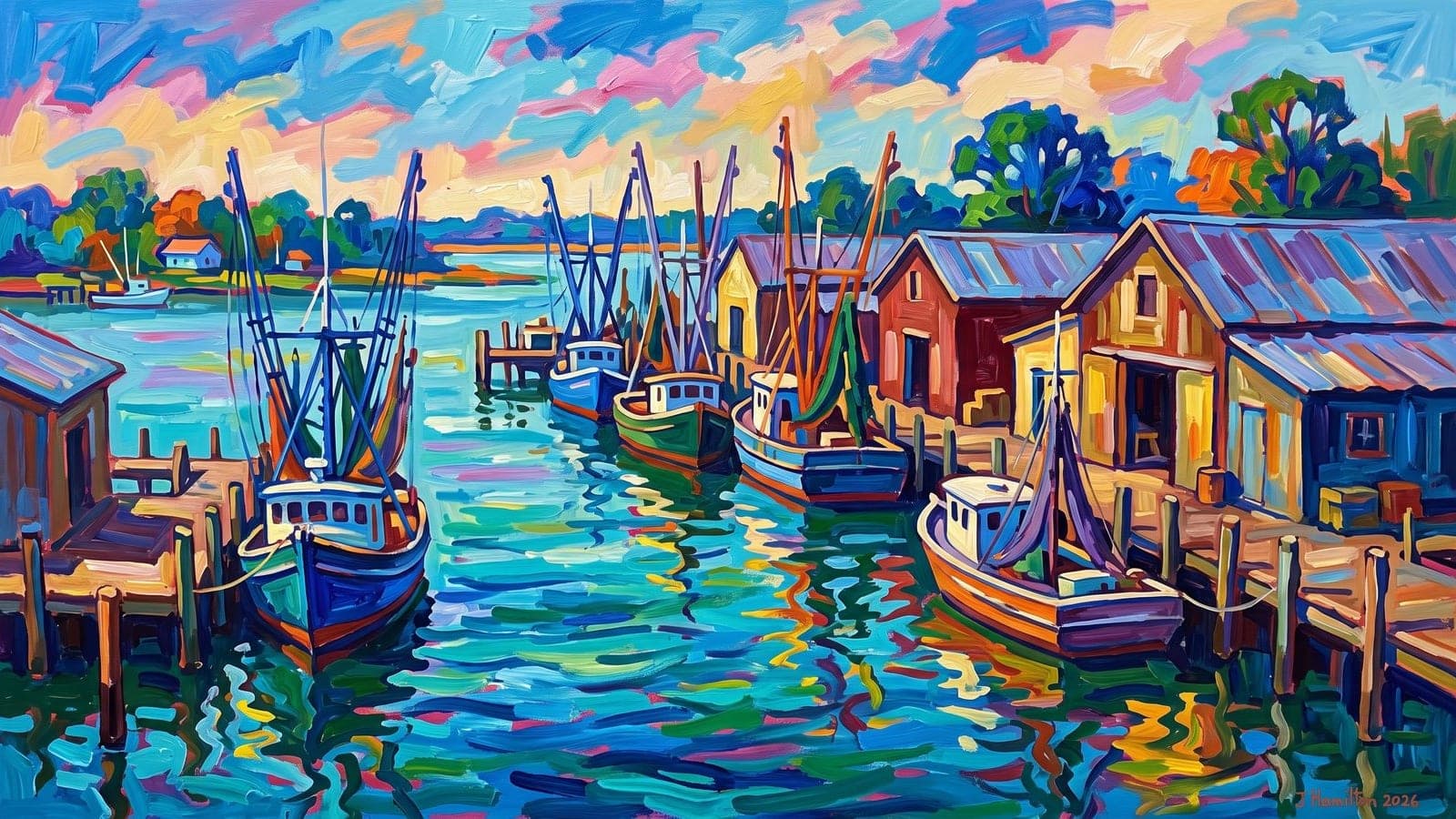 Painted city portrait of Apalachicola