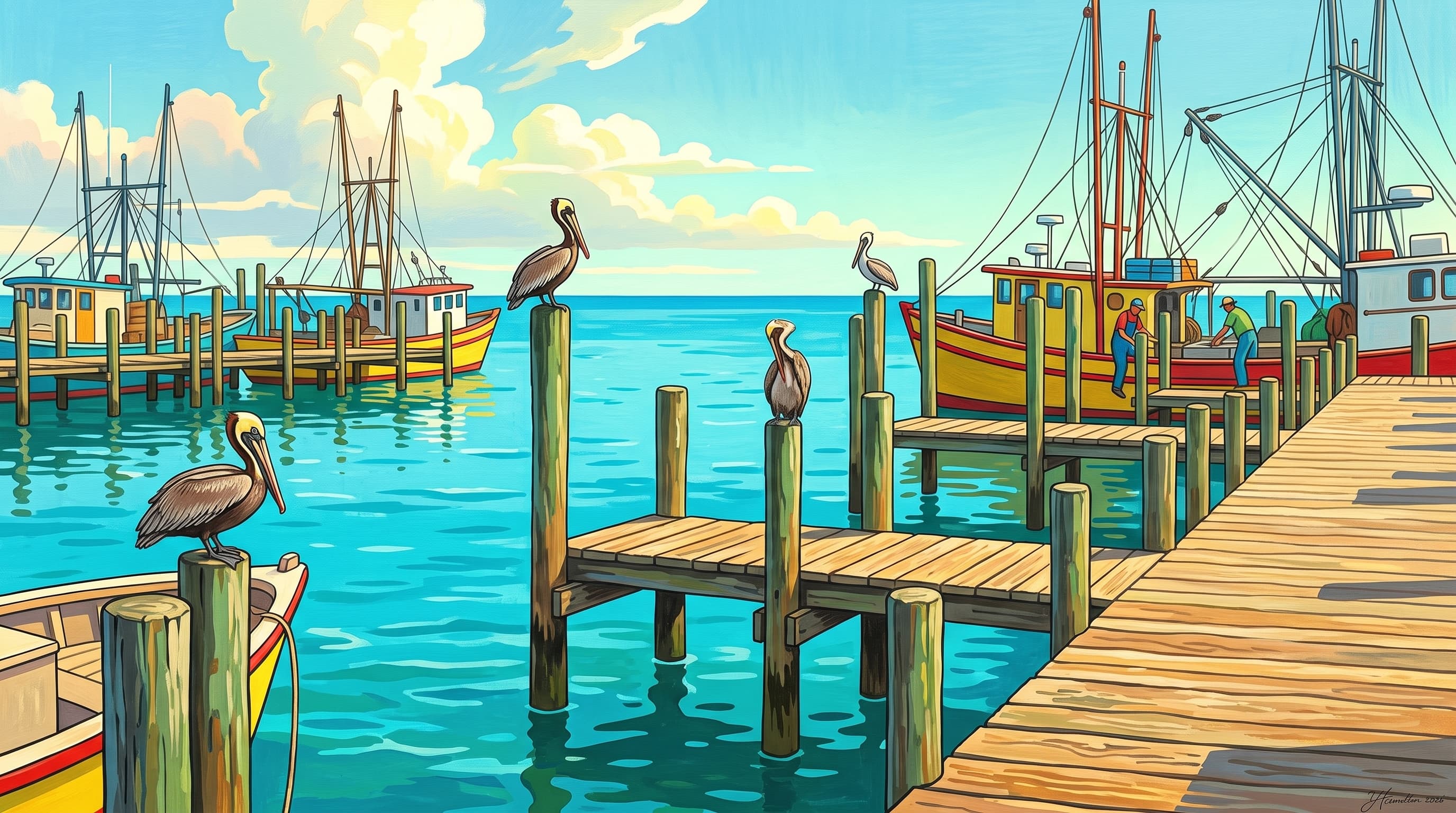 Painted city portrait of Cedar Key