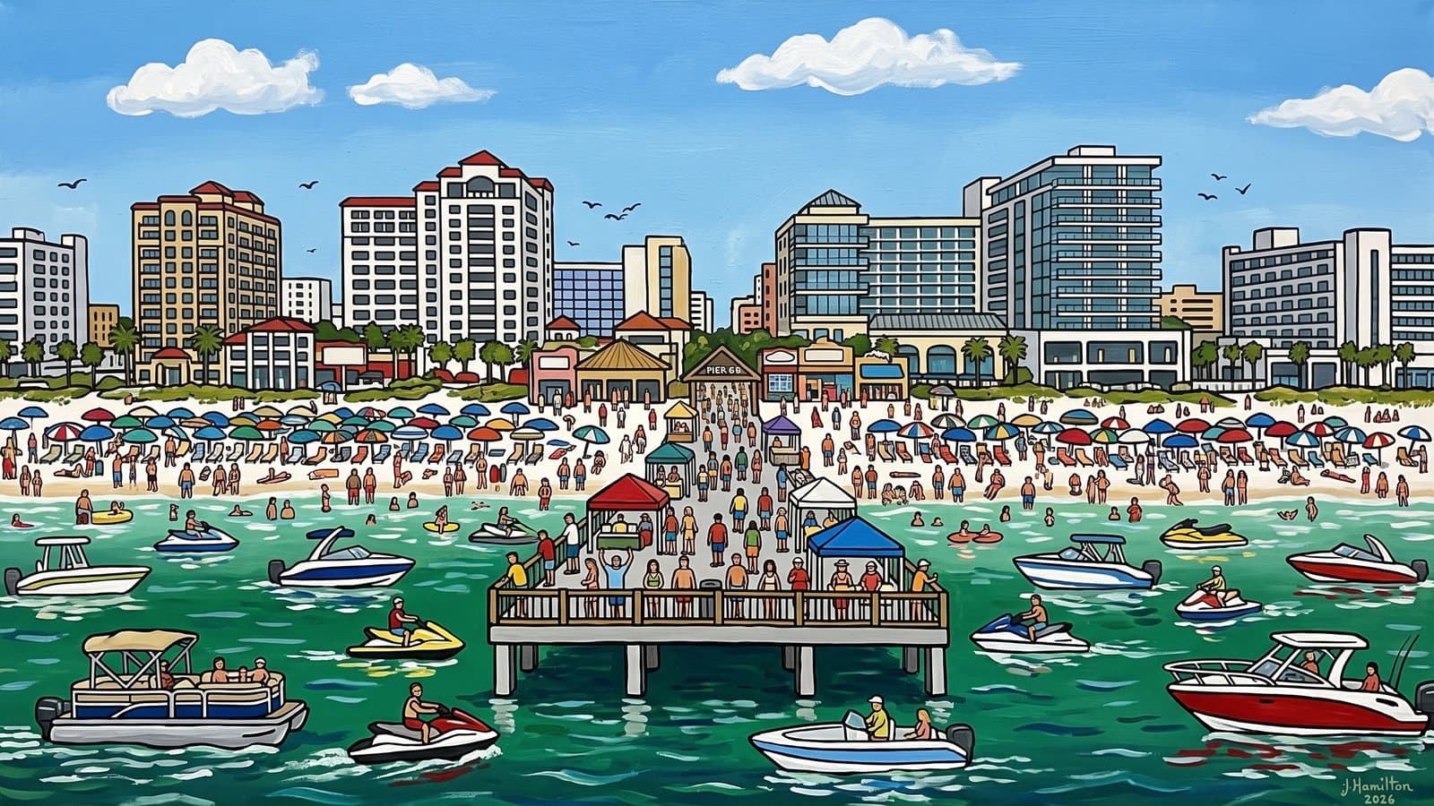 Painted city portrait of Clearwater Beach