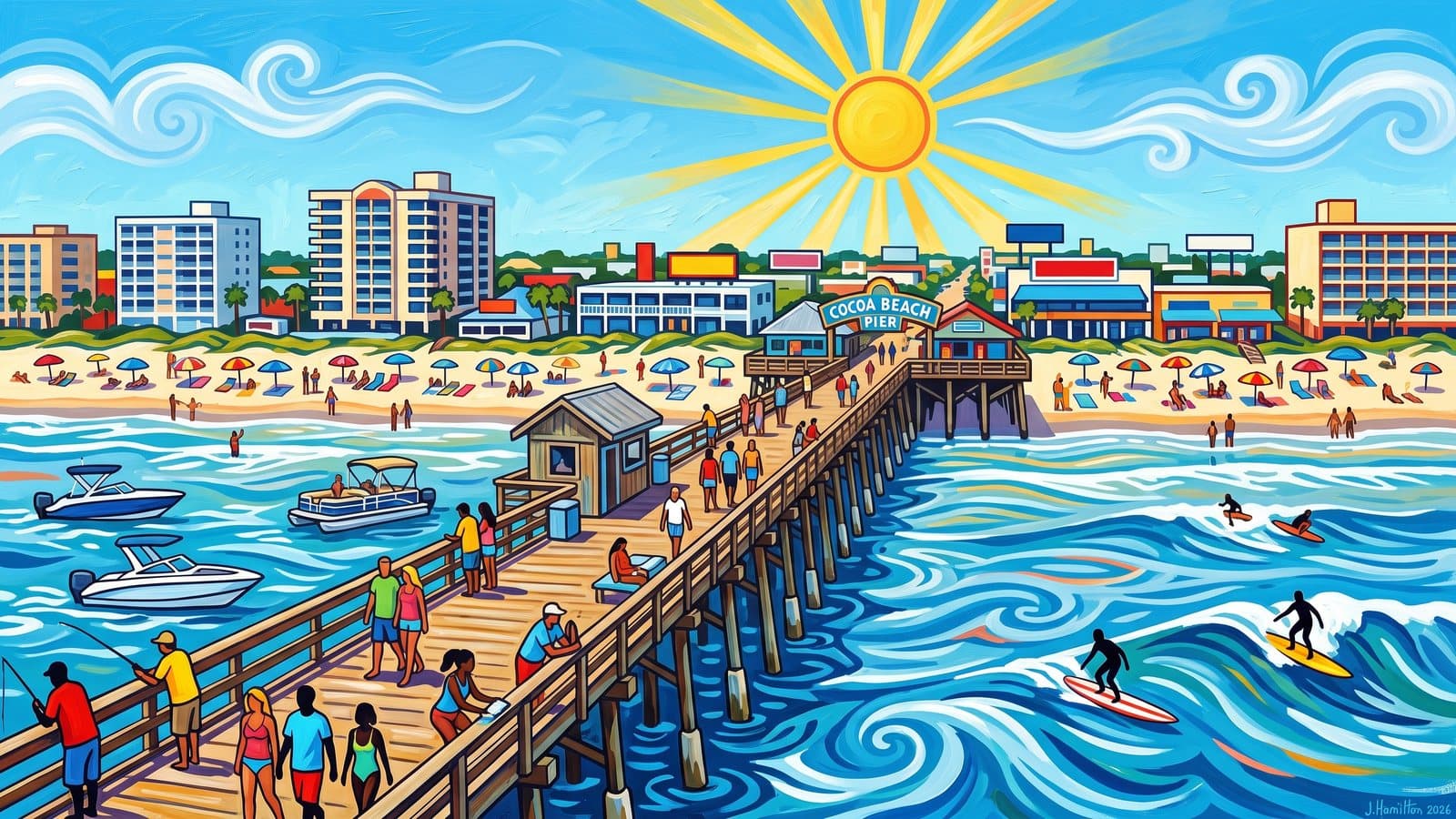 Painted city portrait of Cocoa Beach