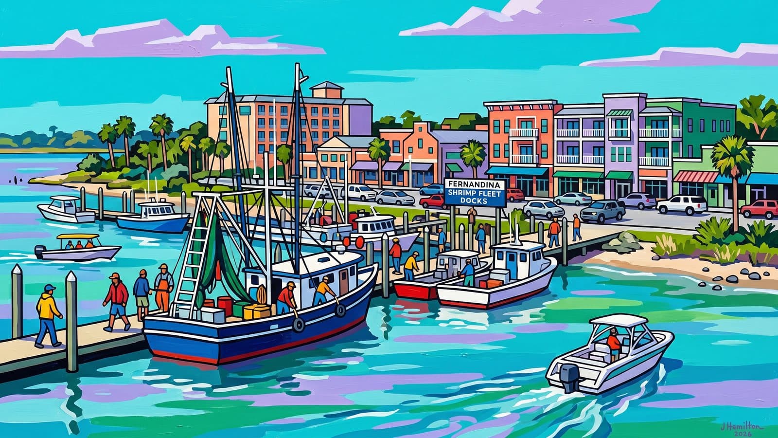 Painted city portrait of Fernandina Beach