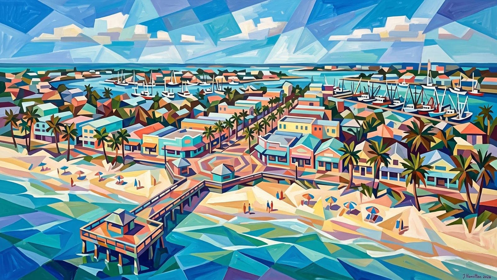 Painted city portrait of Fort Myers Beach