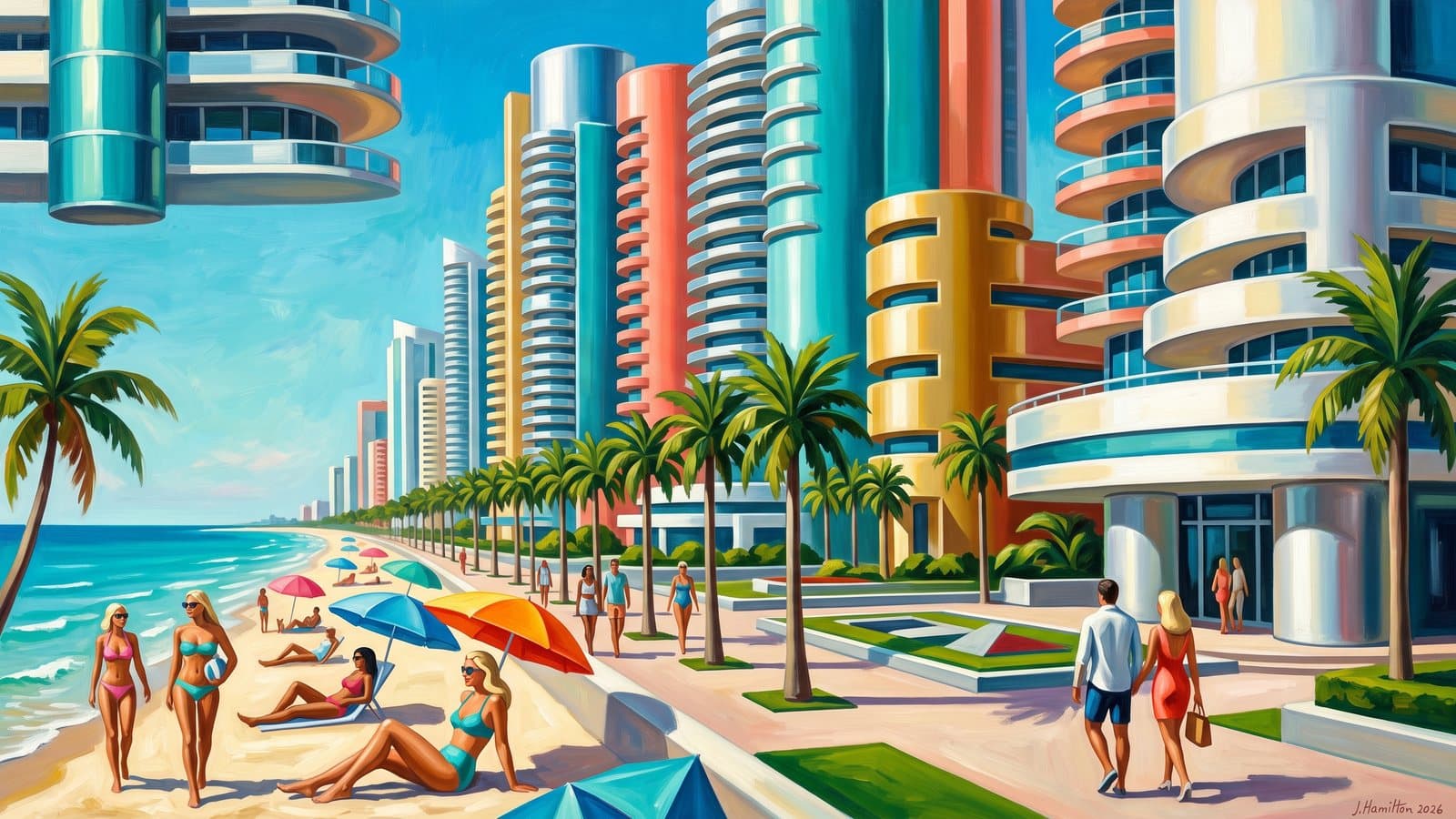Painted city portrait of Hallandale Beach