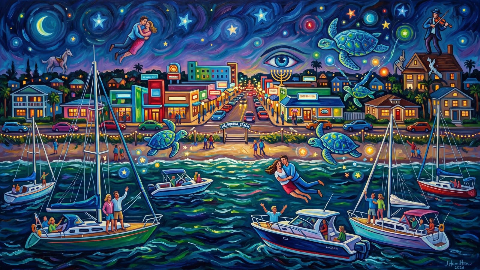 Painted city portrait of Melbourne Beach