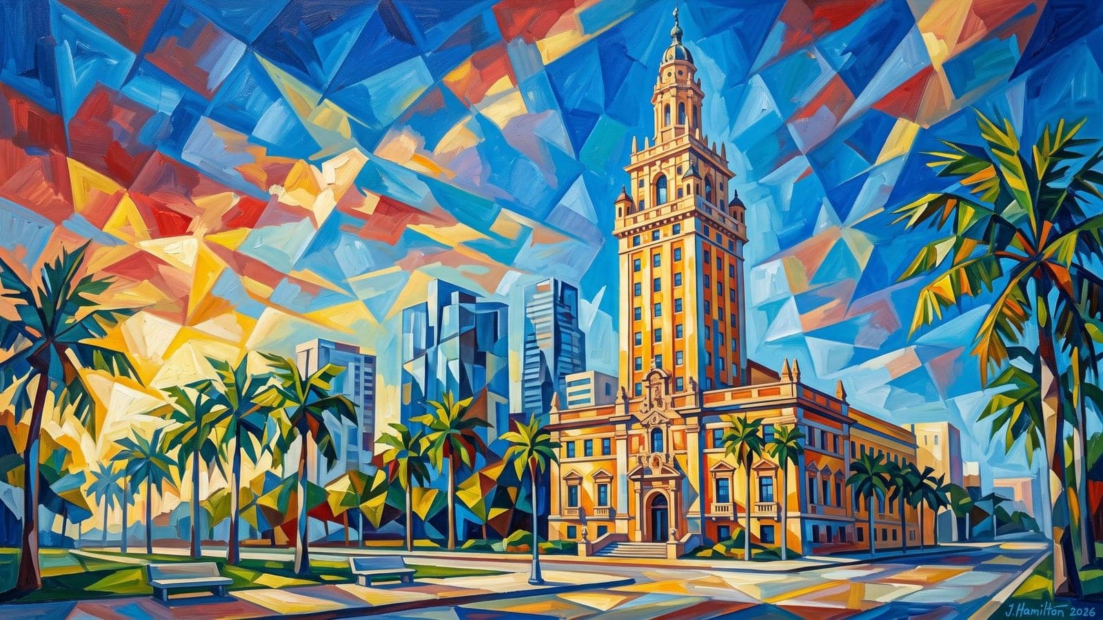 Painted city portrait of Miami