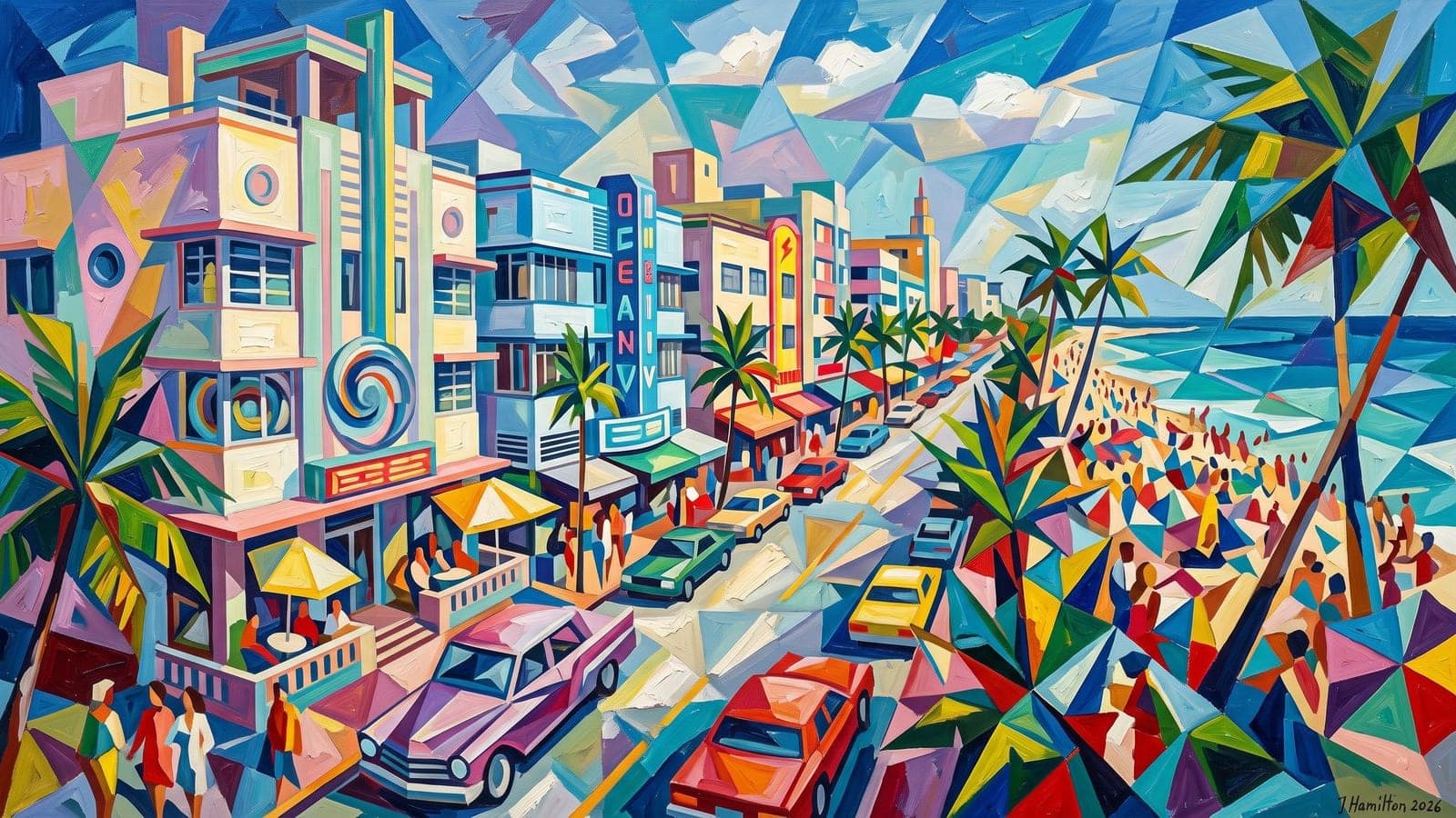Painted city portrait of Miami Beach