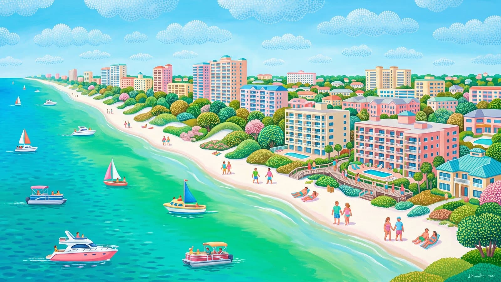 Painted city portrait of Miramar Beach