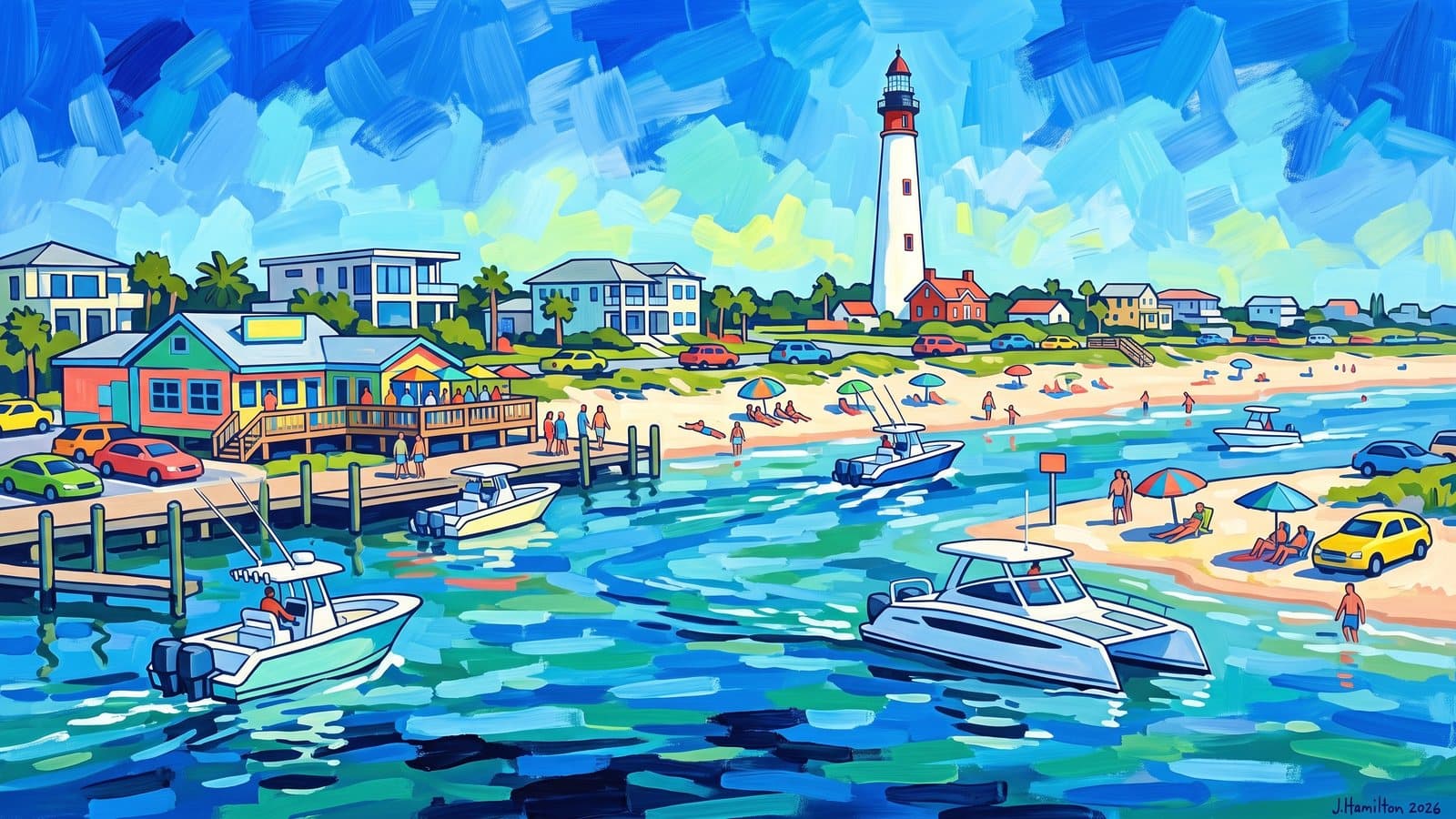 Painted city portrait of New Smyrna Beach