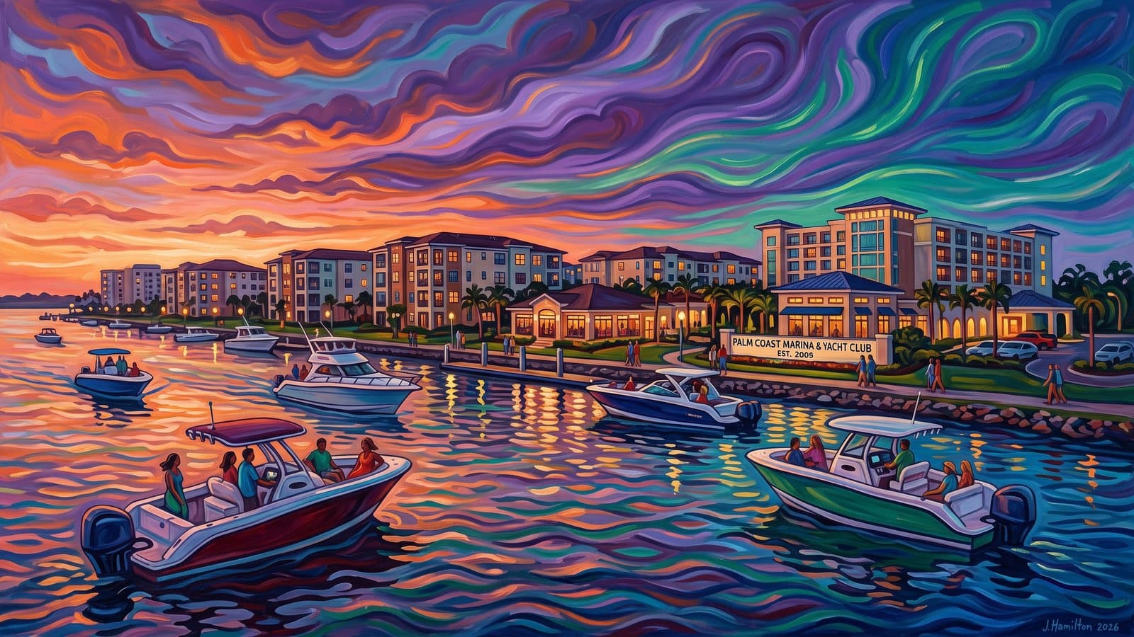 Painted city portrait of Palm Coast