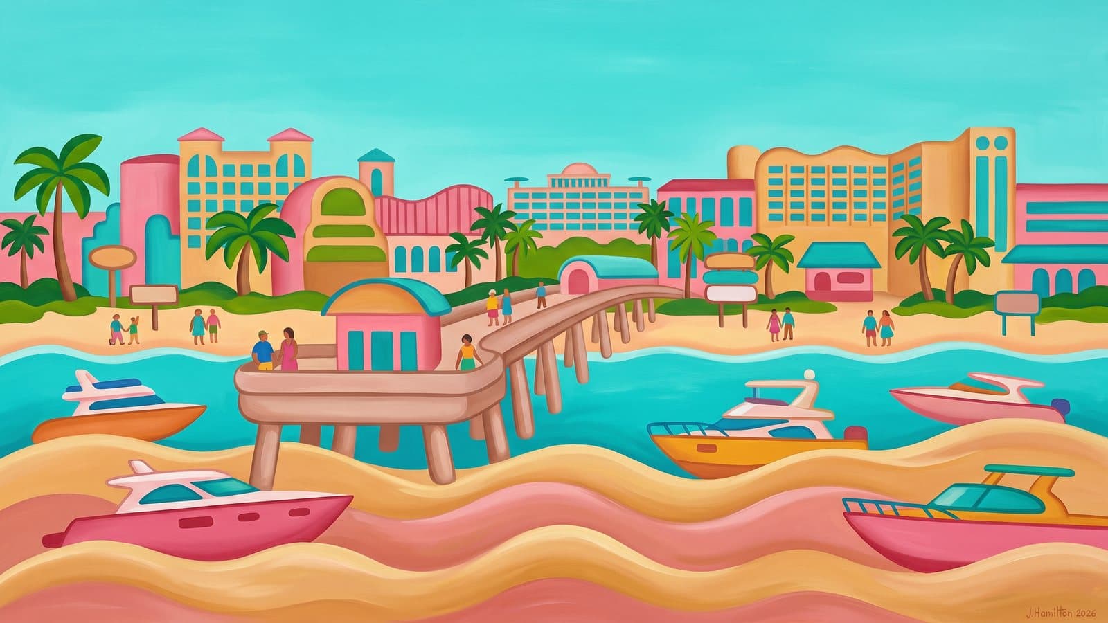 Painted city portrait of Panama City Beach