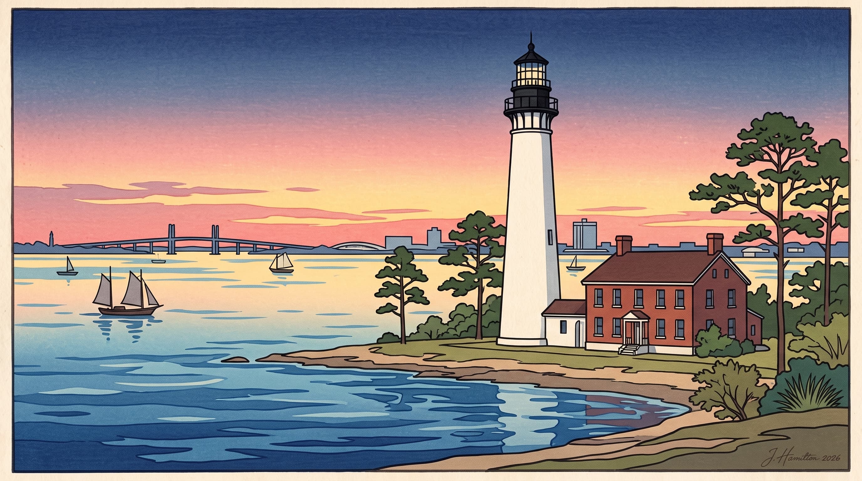 Painted city portrait of Pensacola