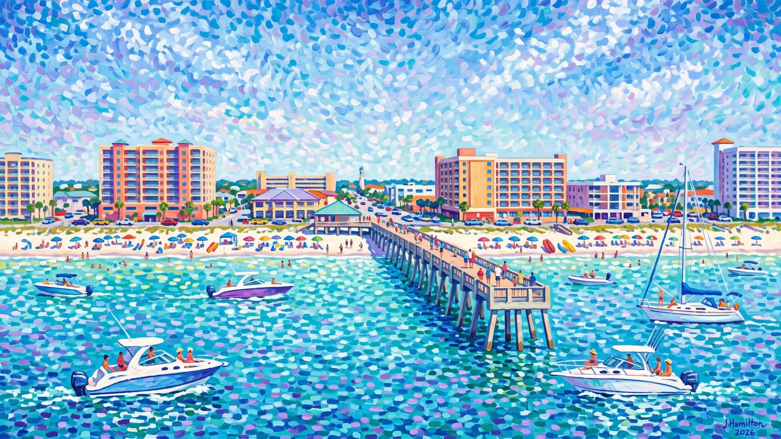 Painted city portrait of Pensacola Beach