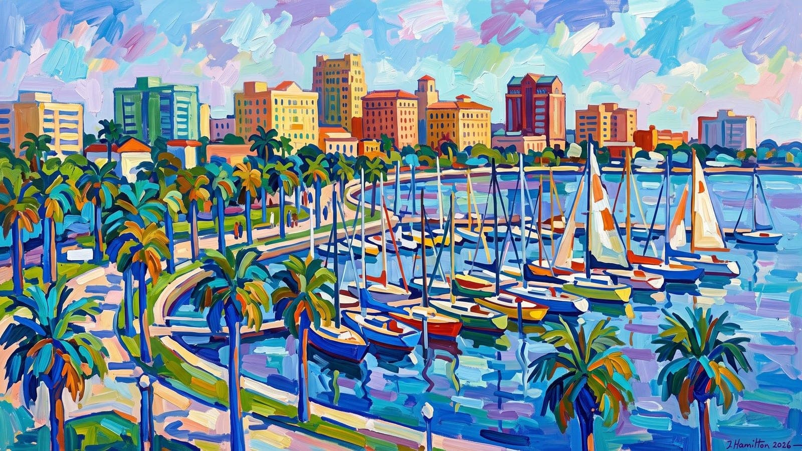 Painted city portrait of Sarasota