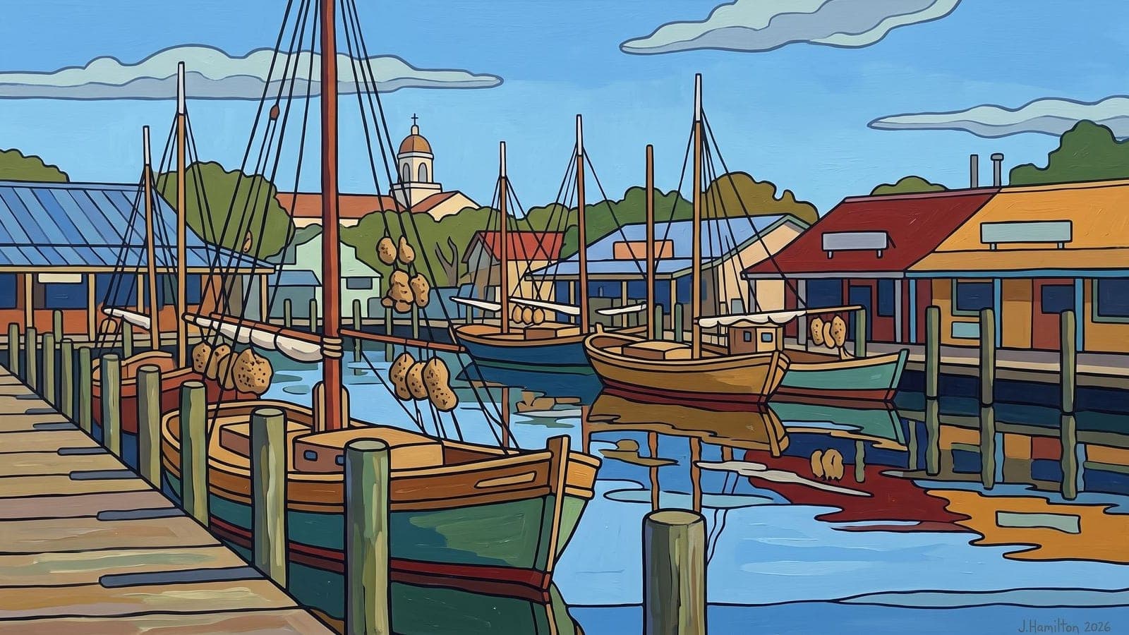 Painted city portrait of Tarpon Springs
