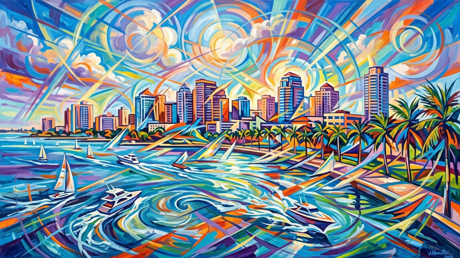 Painted city portrait of West Palm Beach