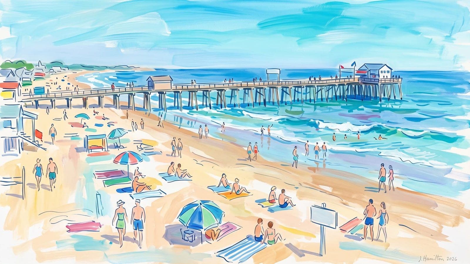 Painted city portrait of Old Orchard Beach