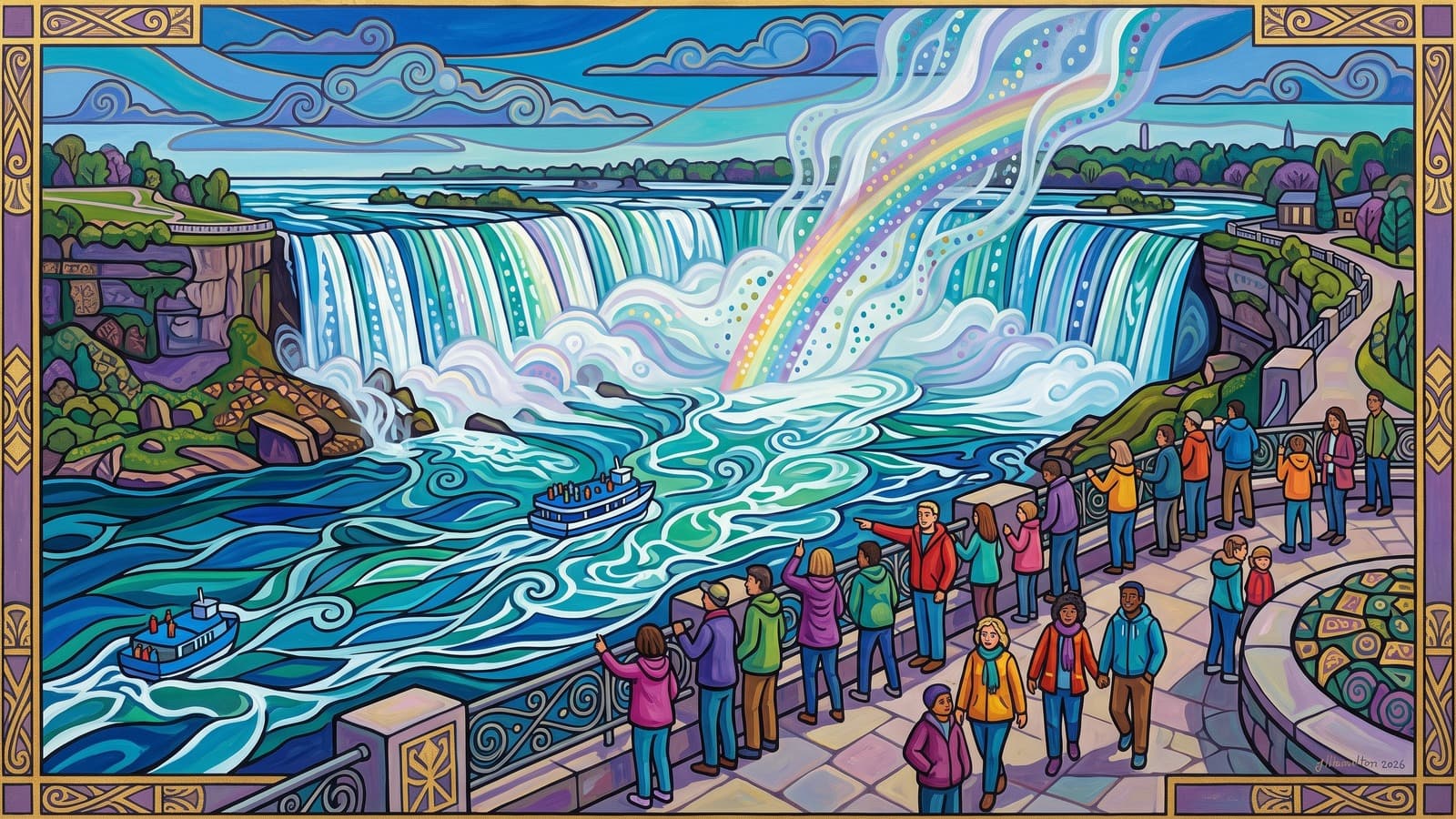 Painted city portrait of Niagara Falls