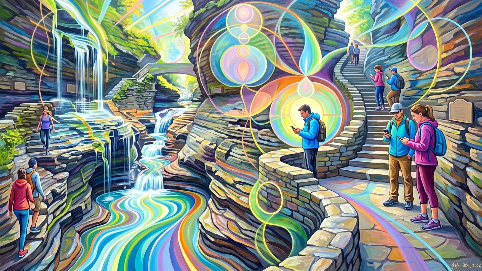 Painted city portrait of Watkins Glen