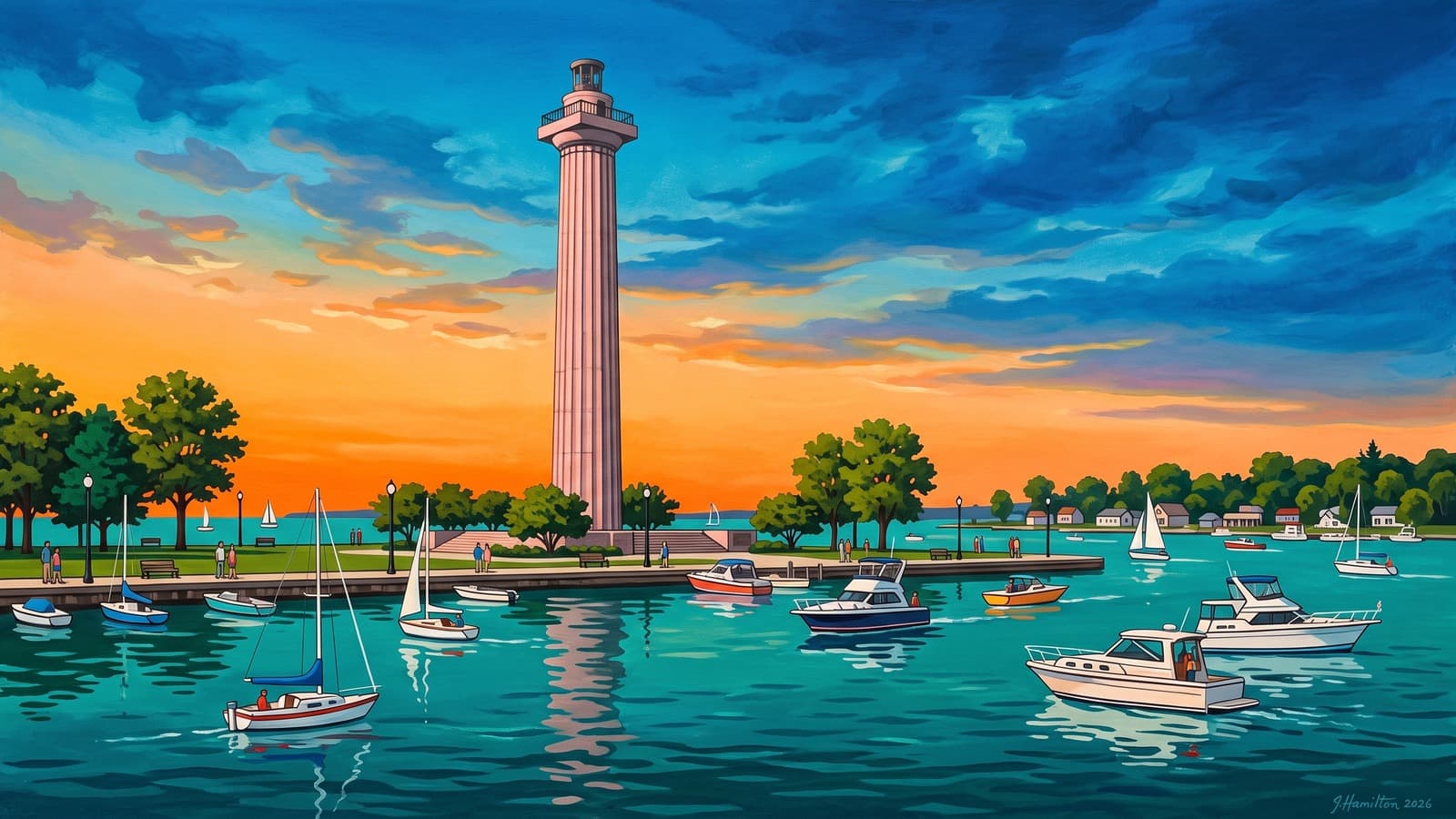 Painted city portrait of Put-in-Bay