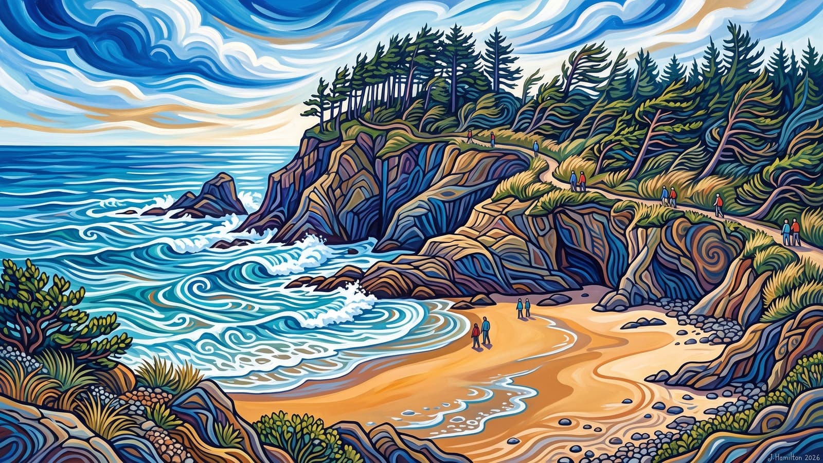 Painted city portrait of Port Orford