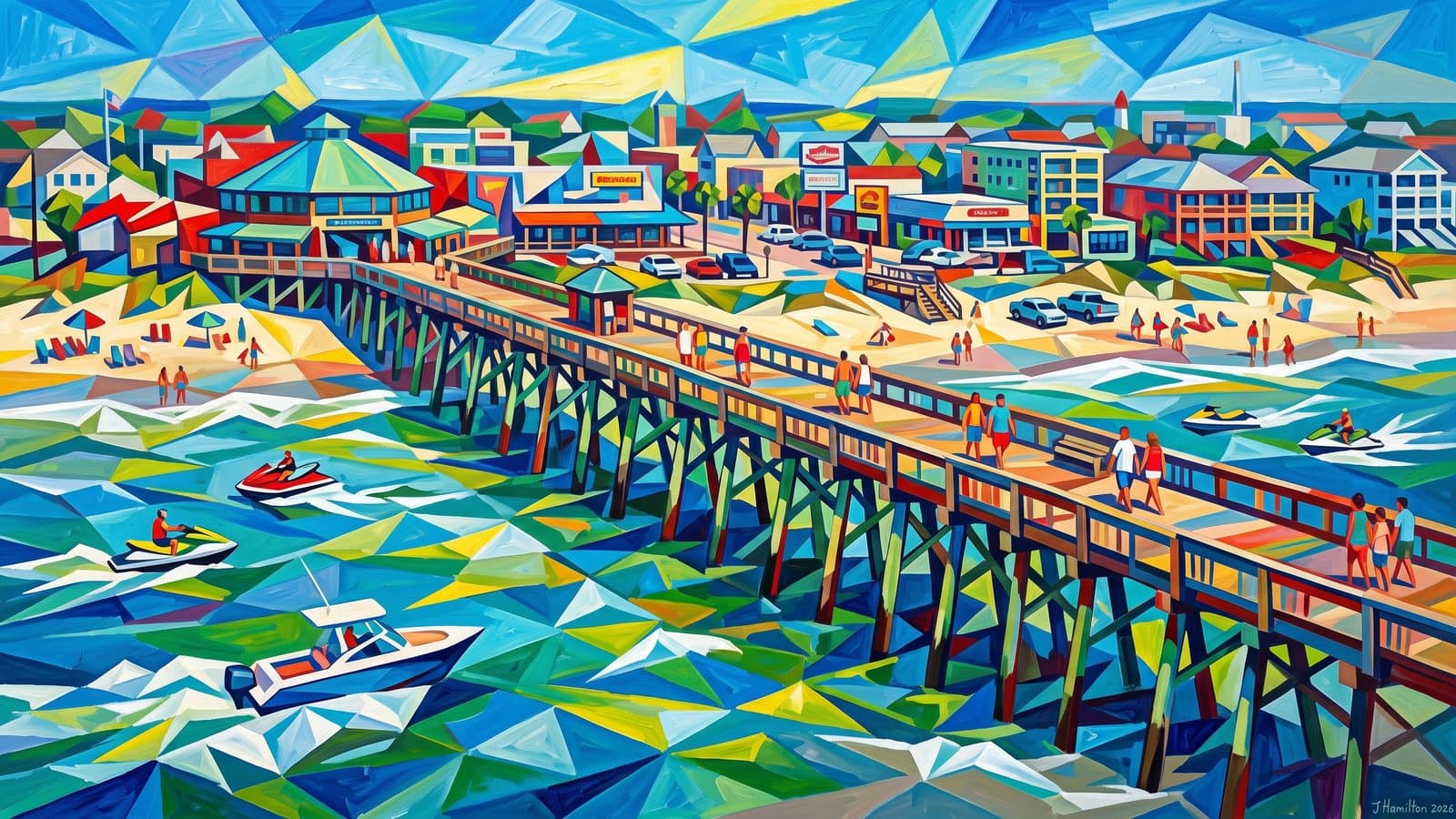 Painted city portrait of Folly Beach