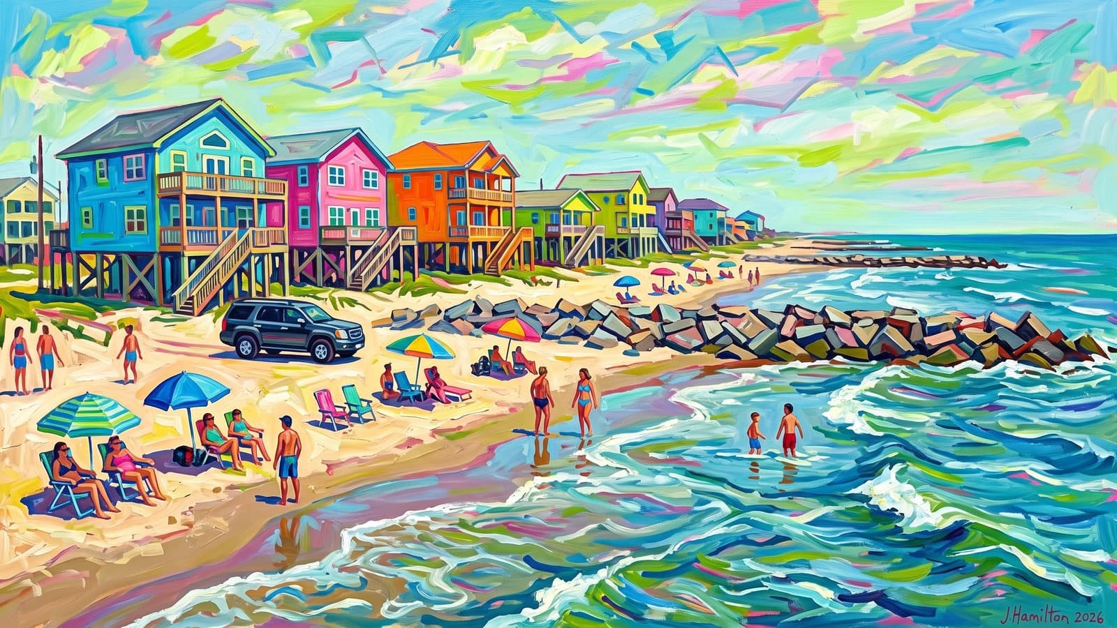 Painted city portrait of Surfside Beach