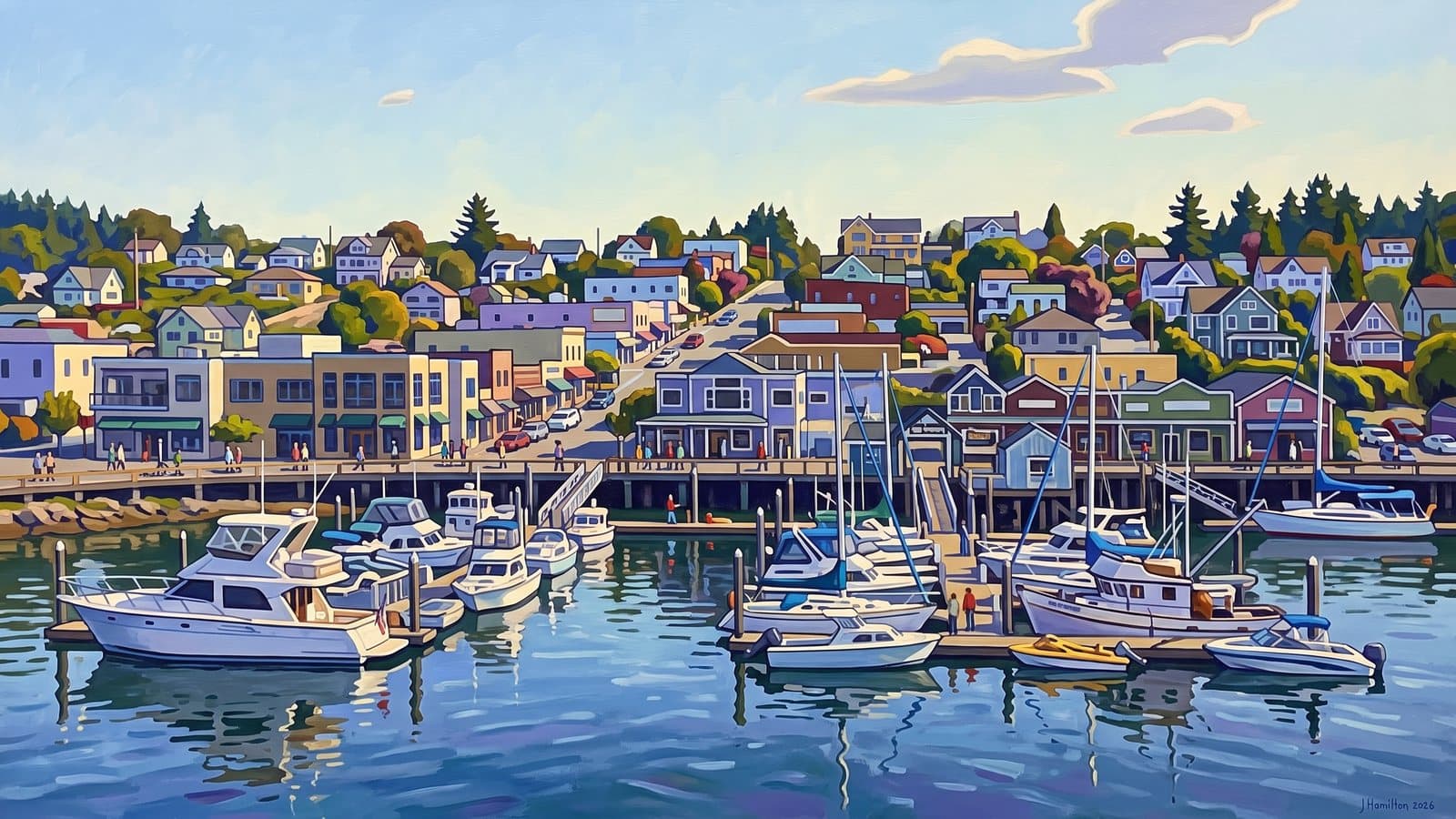 Painted city portrait of Friday Harbor