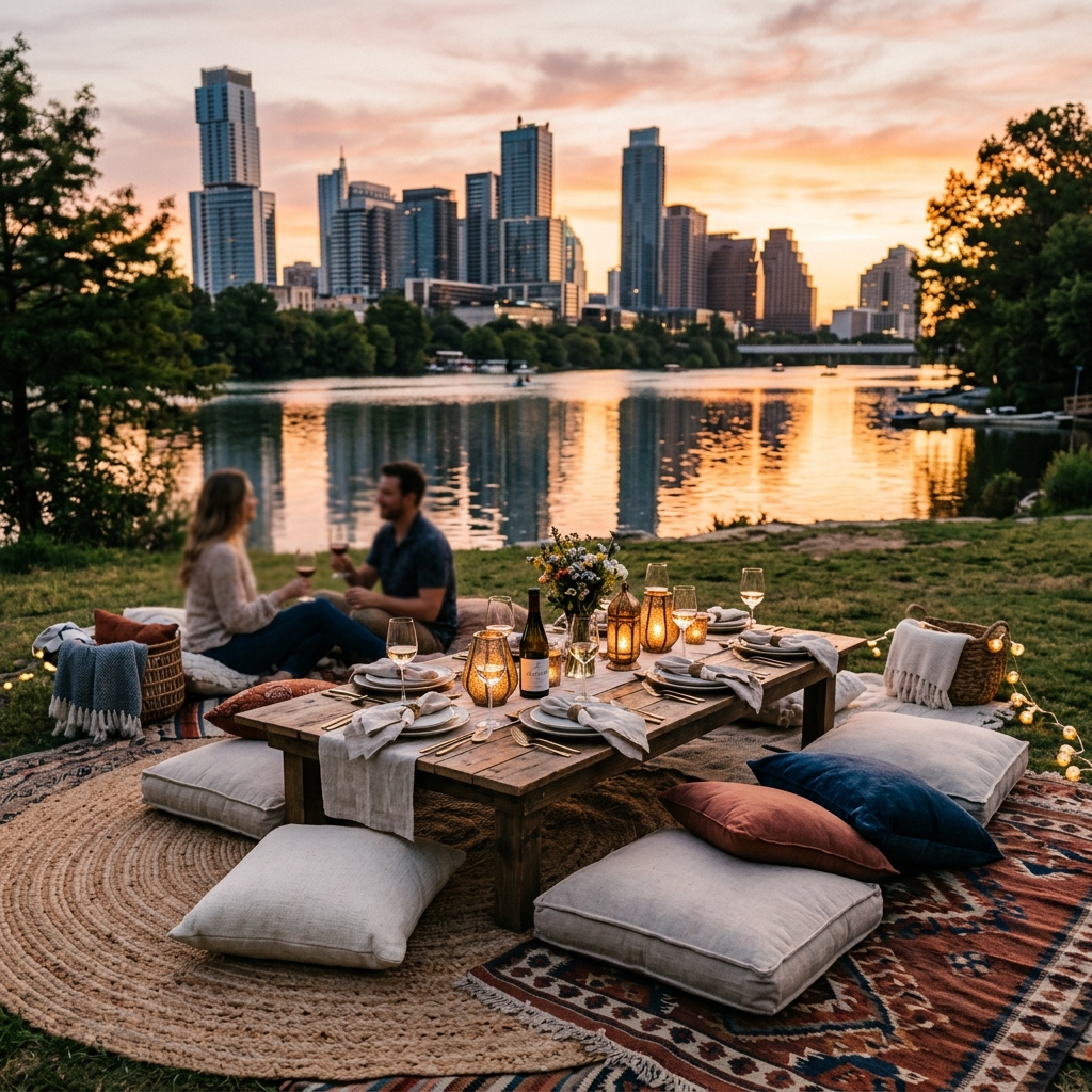 Lady Bird Lake Sunset Picnic setup