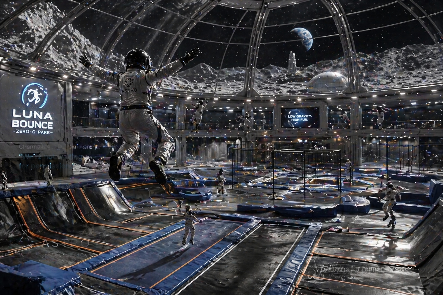 LunaBounce Zero-G Park - coming to a lunar dome near you (concept).