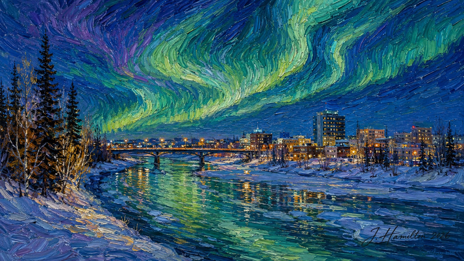 Painted city portrait of Fairbanks