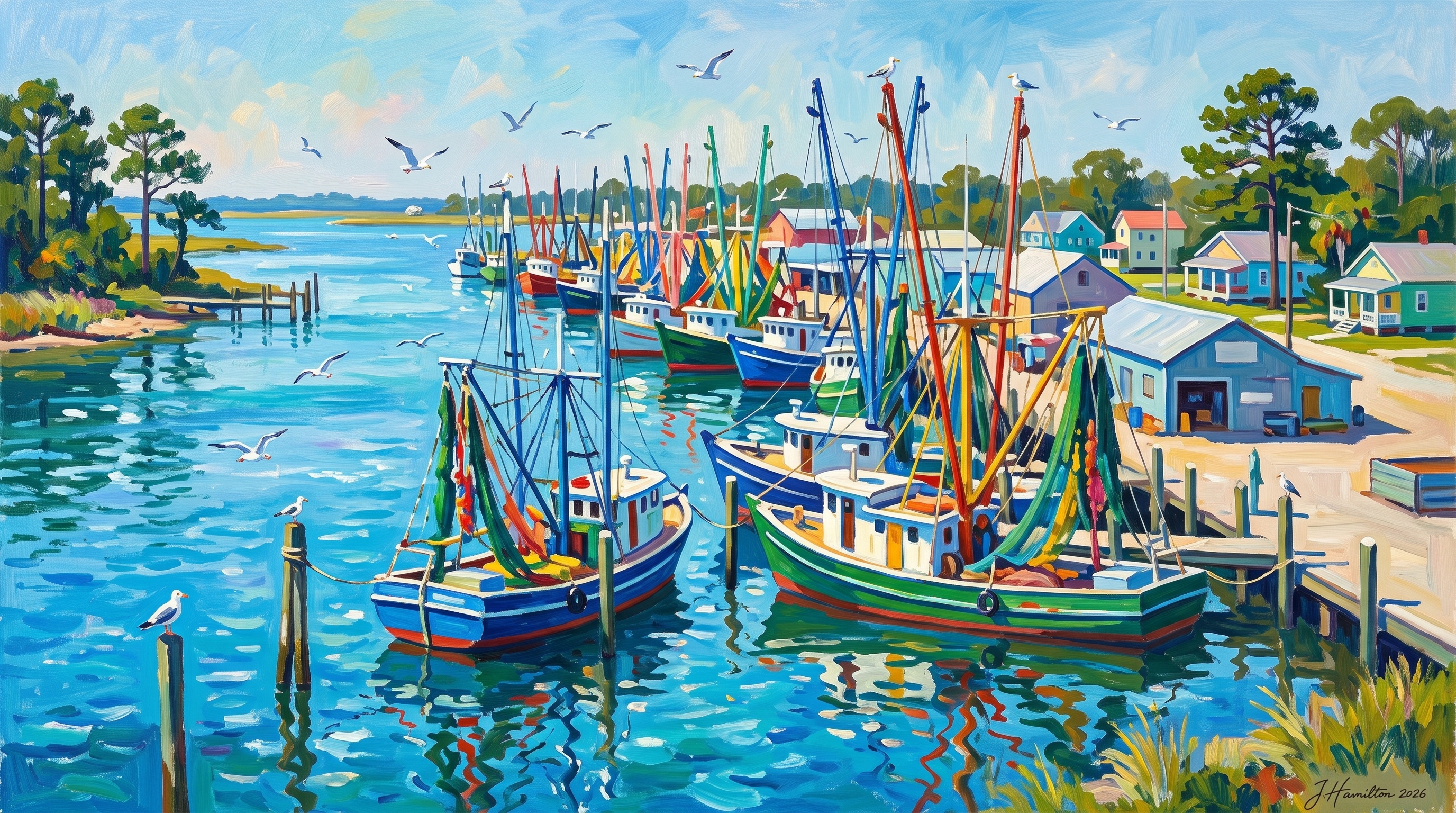 Painted city portrait of Bayou La Batre