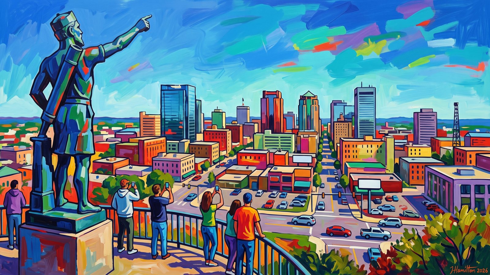 Painted city portrait of Birmingham