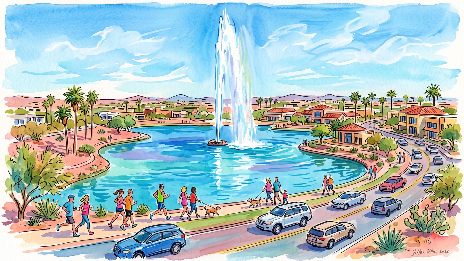 Painted city portrait of Fountain Hills