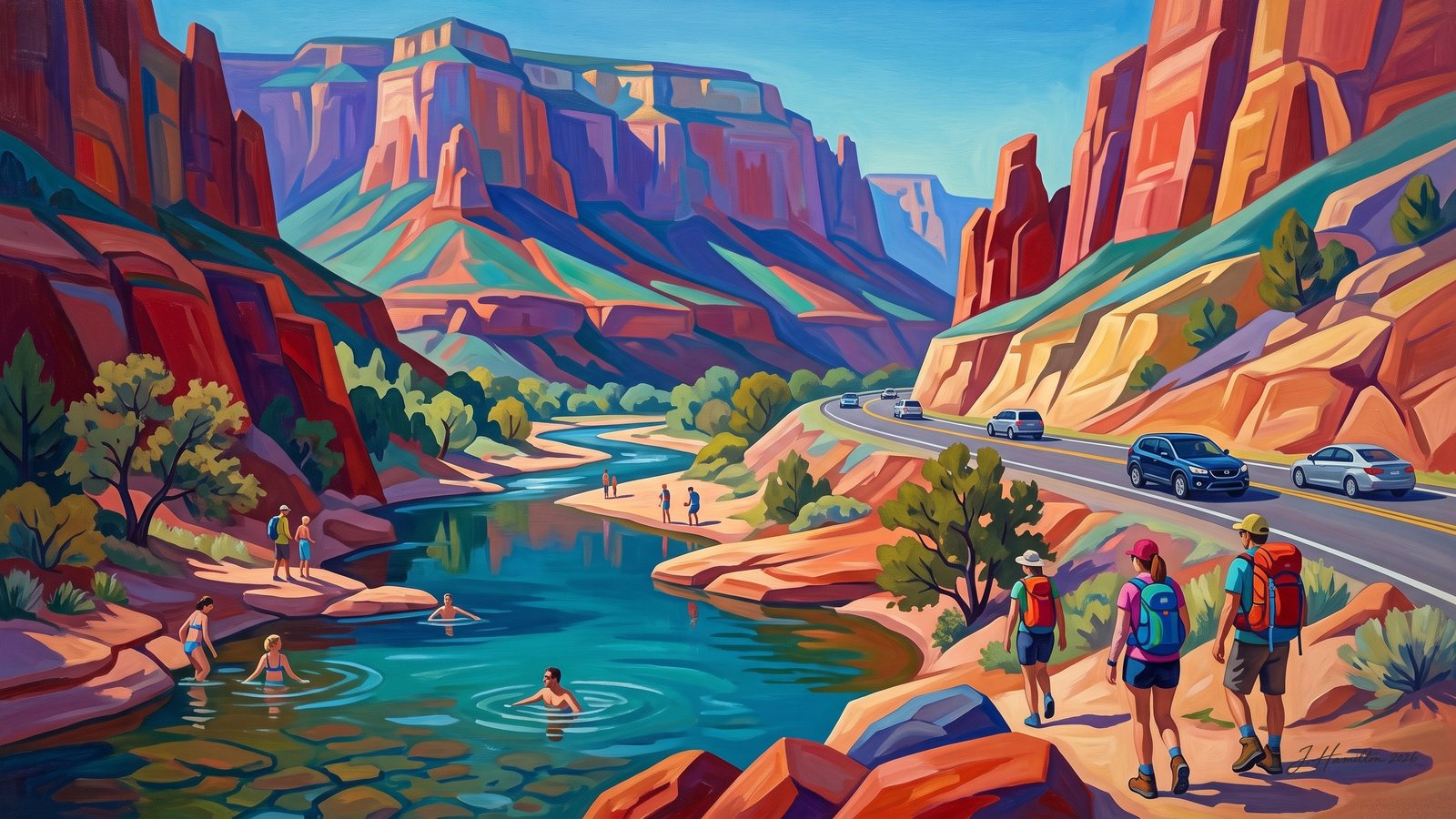 Painted city portrait of Oak Creek Canyon
