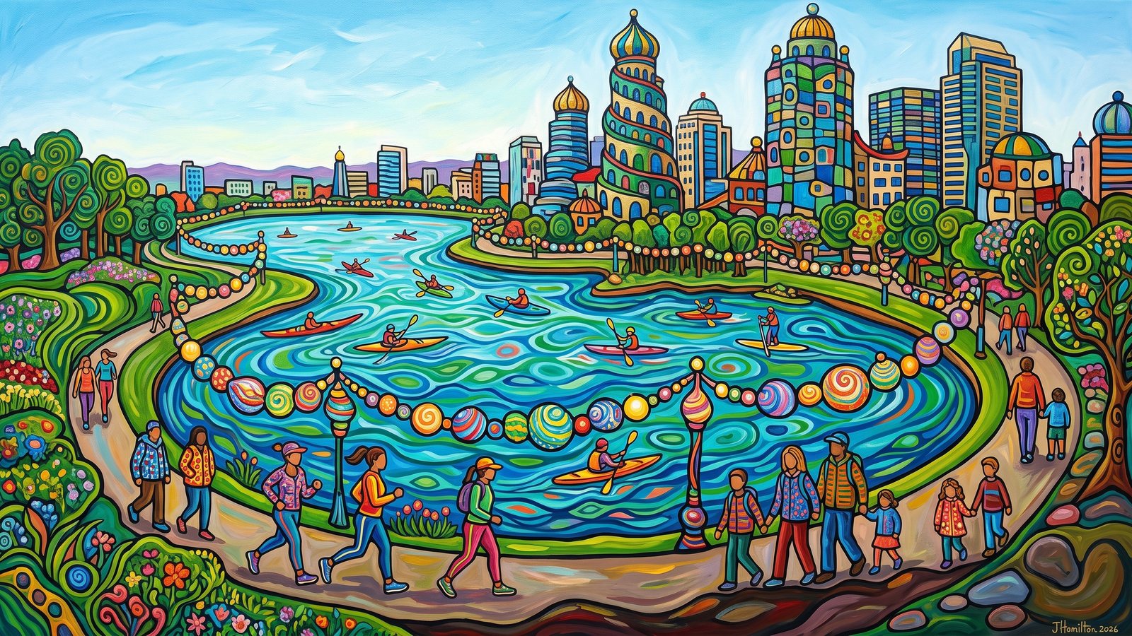 Painted city portrait of Oakland