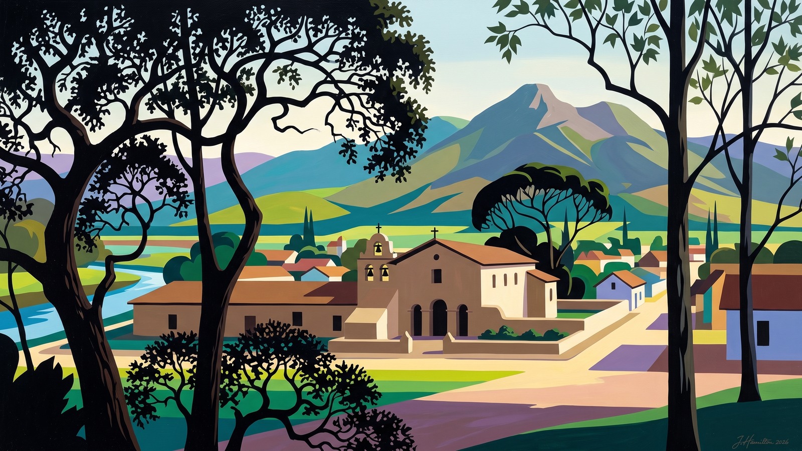 Painted city portrait of San Luis Obispo