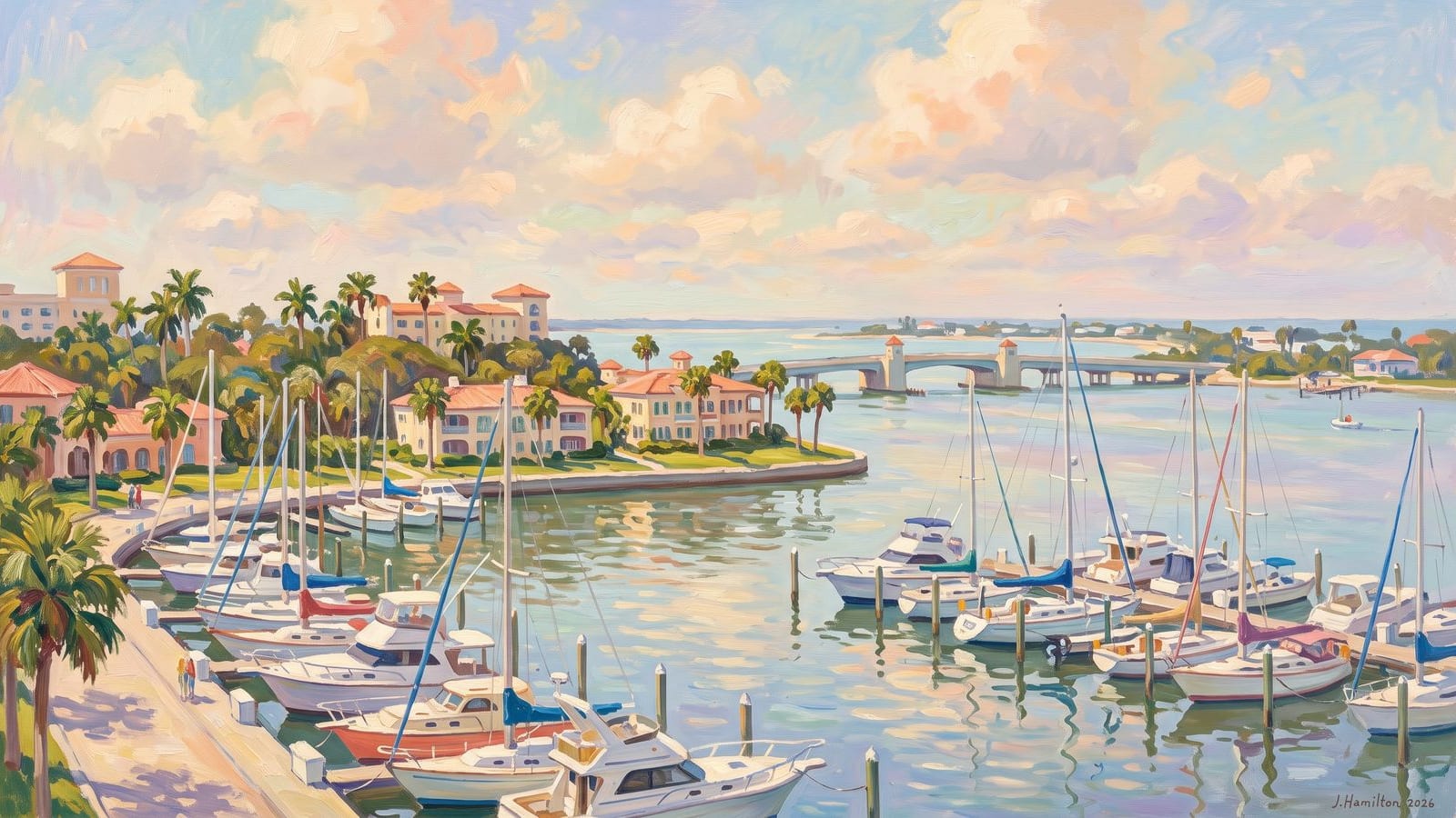 Painted city portrait of Clearwater, FL — Waterfront, informed by Henri Lebasque.