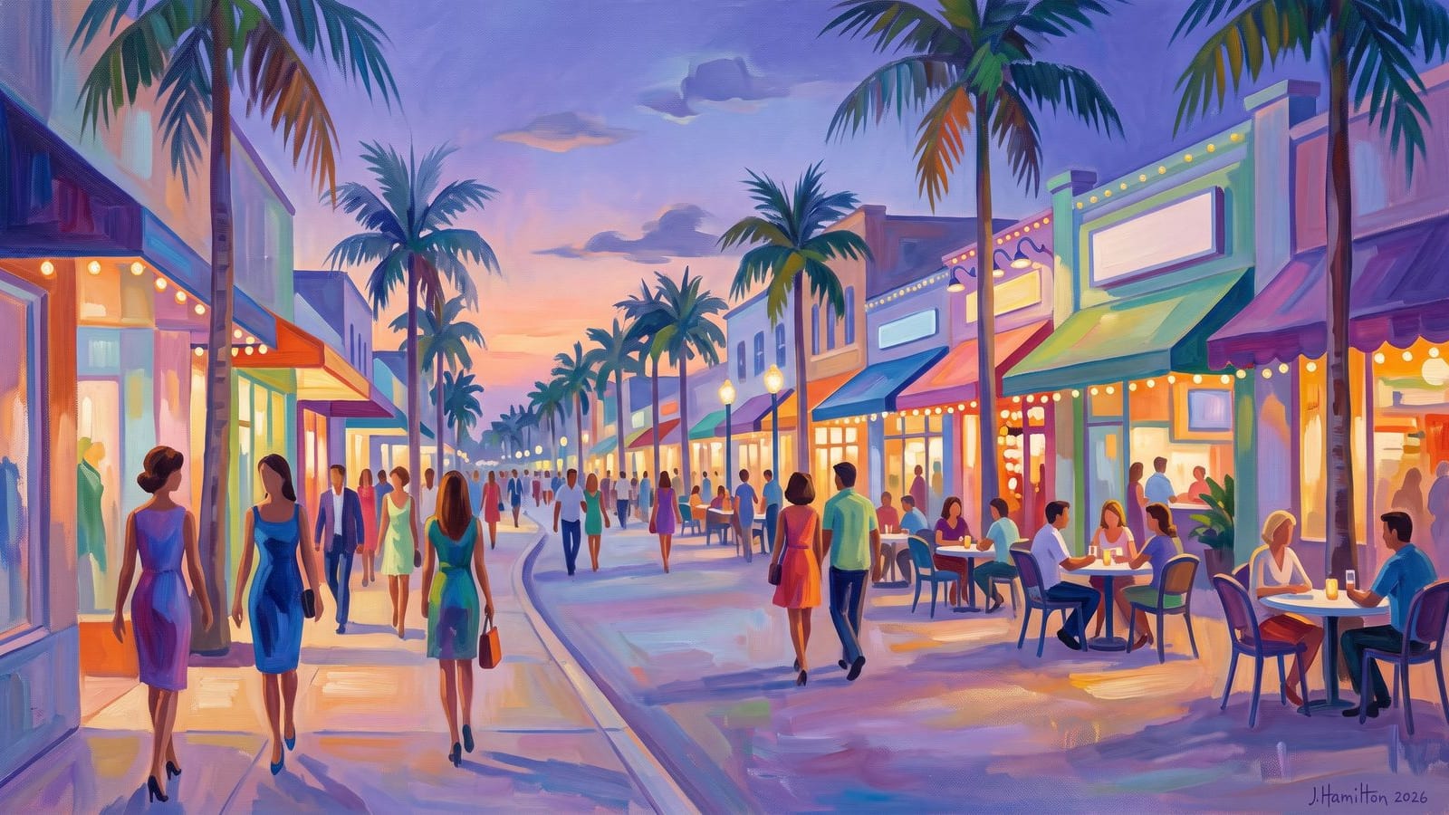 Painted city portrait of Delray Beach