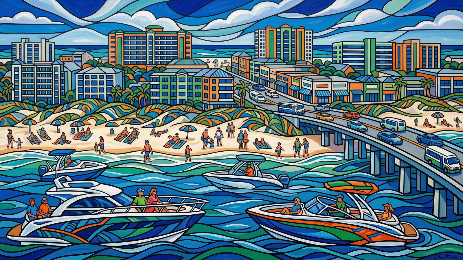 Painted city portrait of Fort Walton Beach