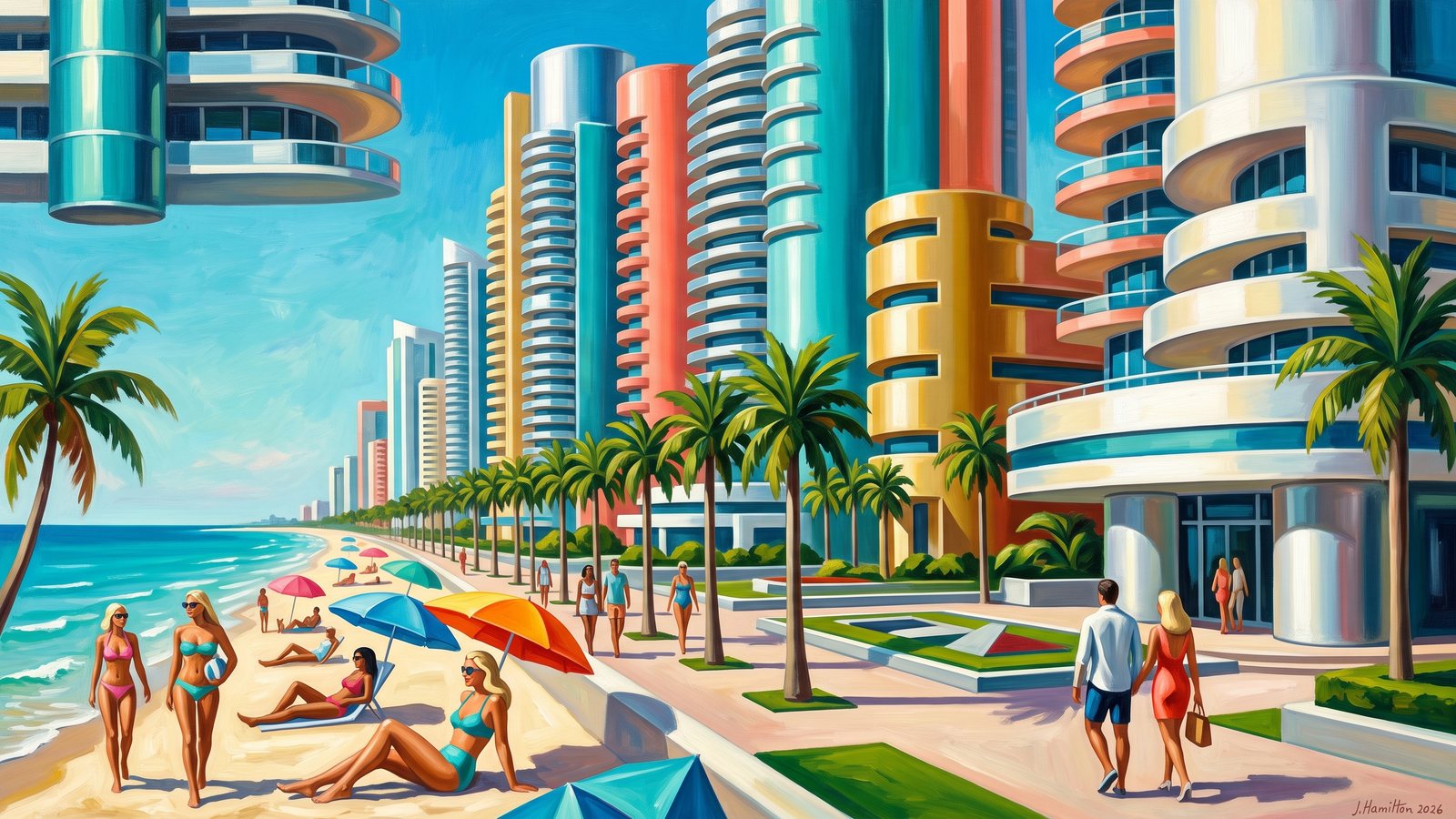Painted city portrait of Hallandale Beach